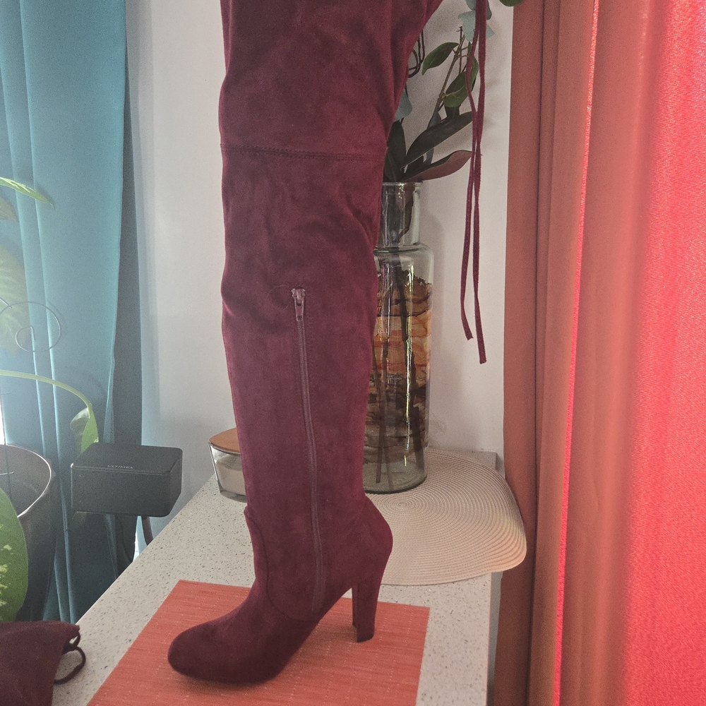 Over-the-Knee Faux Suede Boot in Burgundy w/FREE MATCHING BLOUSE🎉NWT